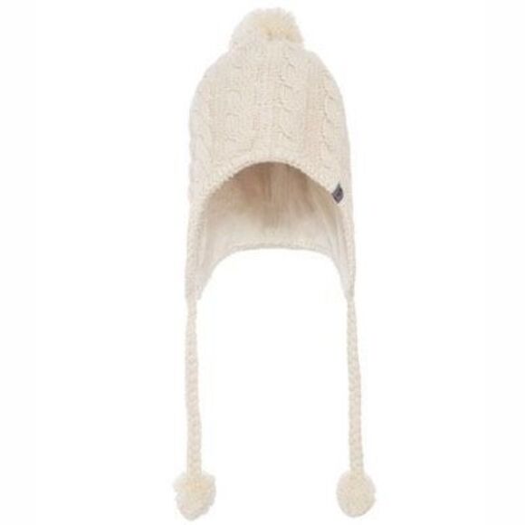 The North Face Accessories - The North Face Cream Bone Cable Knit Winter Hat Ear Flaps Fuzzy Lining Womens